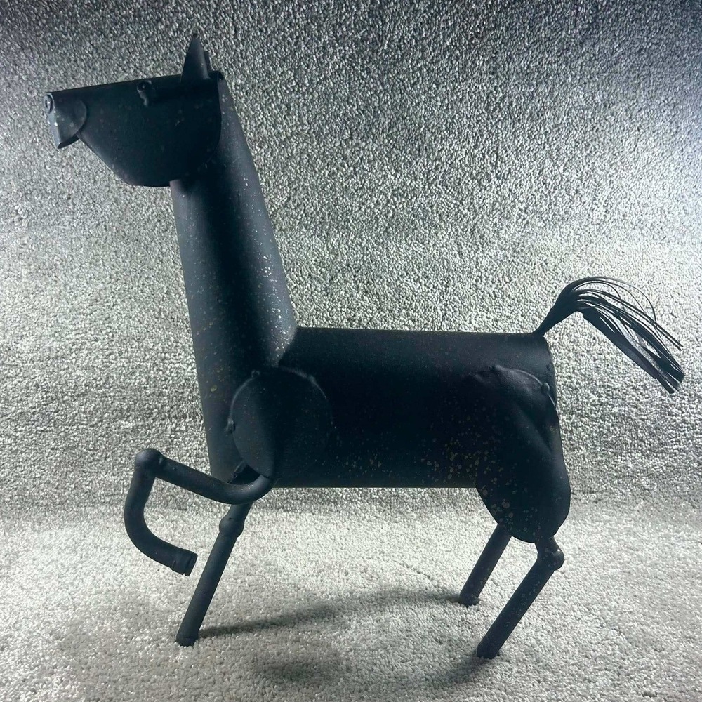 Metal Horse Sculpture Black Rustic Folk Art Welded Pony Figurine Large - Picture 3 of 7